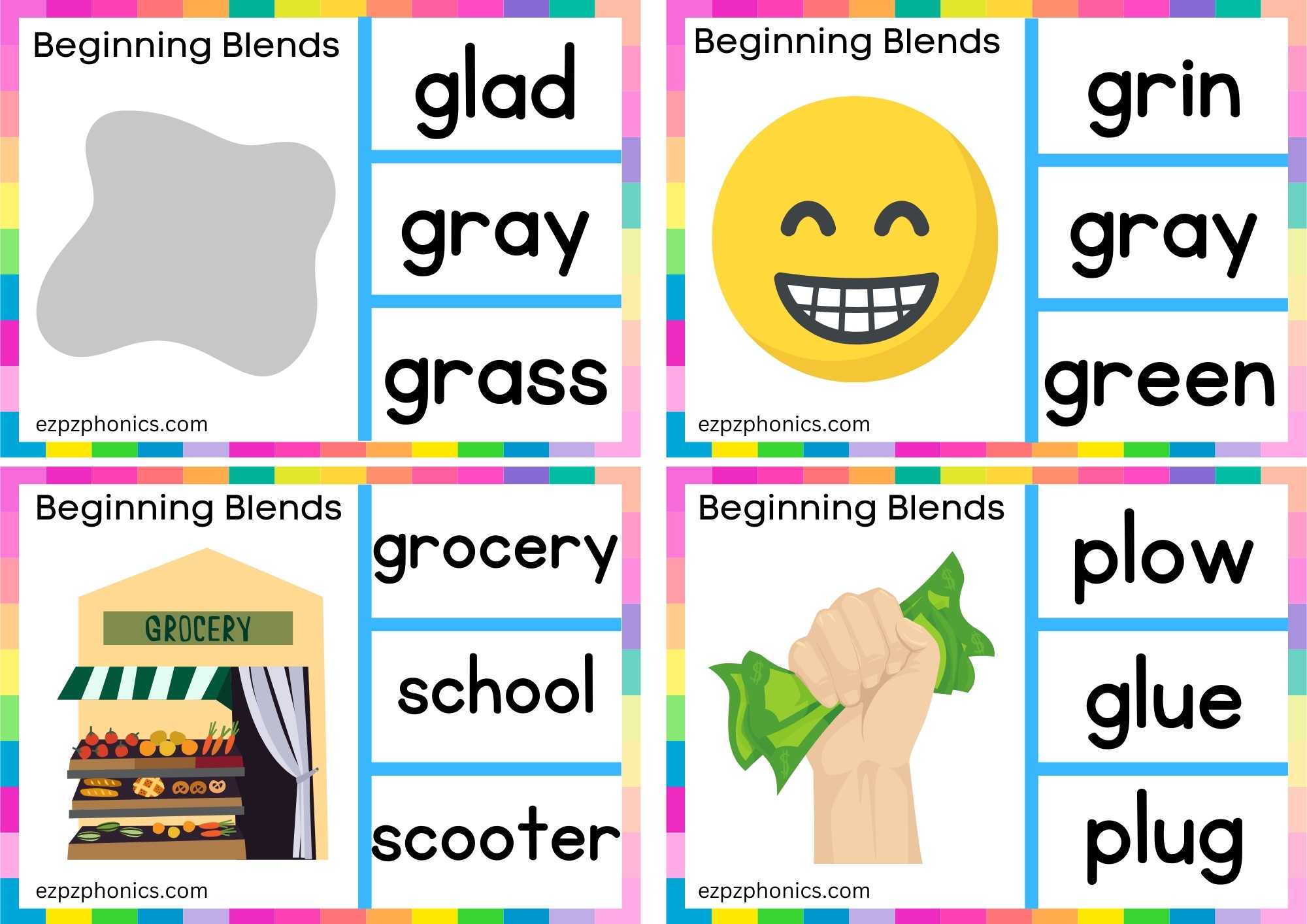 GR Beginning Blends Clip Cards Look At The Image And Clip The Correct Word Set 2
